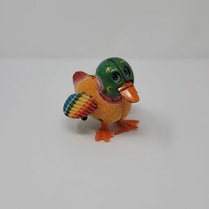 Vintage 1960s Kanto Toys Dilly Duck Wind Up Tin Toy Walking Litho Japan Colorful